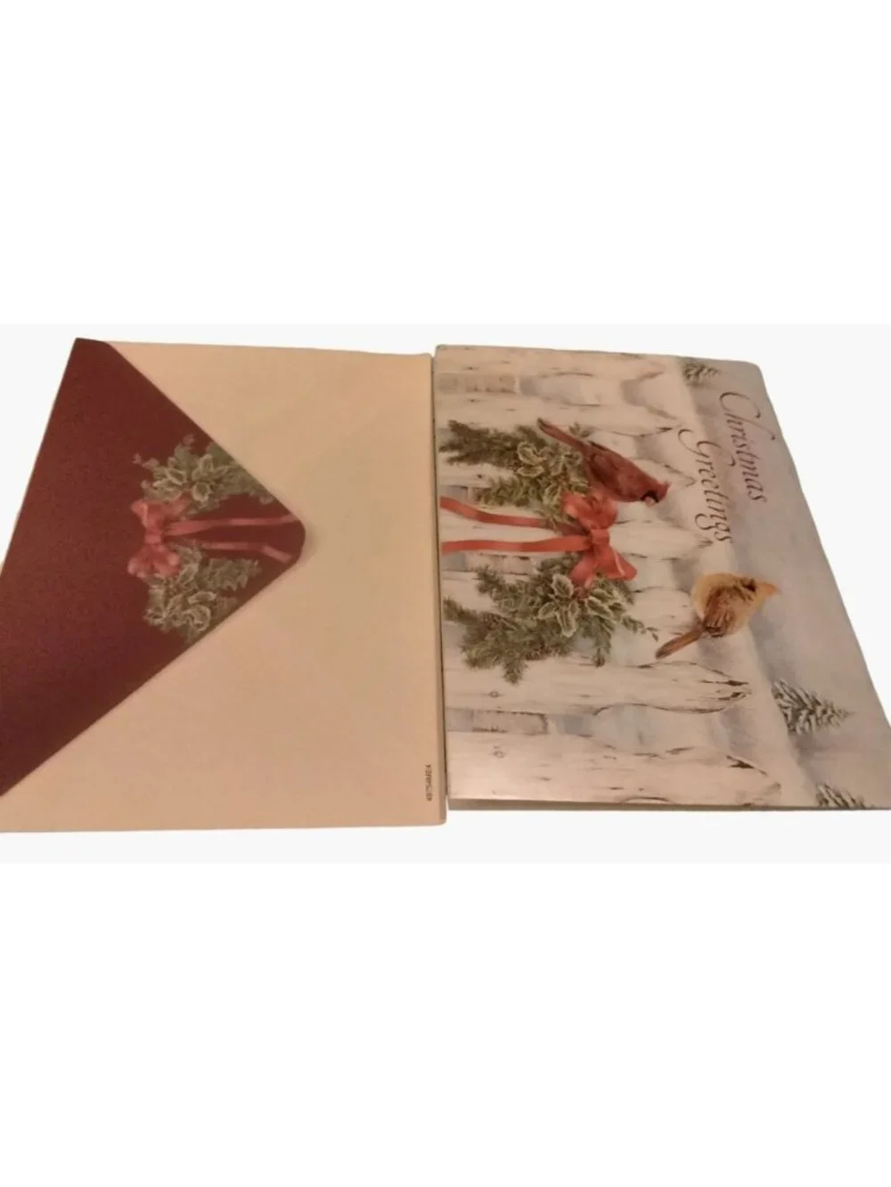 Christmas Greeting Card Cardinals Wreath Peace Country June Shasky
